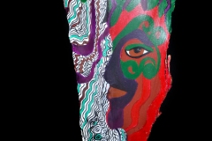 Head of State #2 colorful face painted in profile on queen palm and vibrant patterns