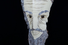 Head of State #5 black on white bearded face with moustace painted on queen palm