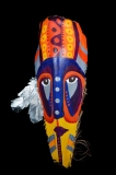 Head of State #1 painted on palm frond large eyes and colorful patterns Approx. 32”x 18” x 6”