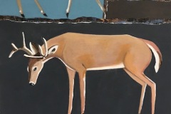 Oh Deer #8 full body doe walking and buck standing in separate painted rectangles