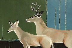 Oh Deer #7 full body doe and bulk in profile against  painted rectangles